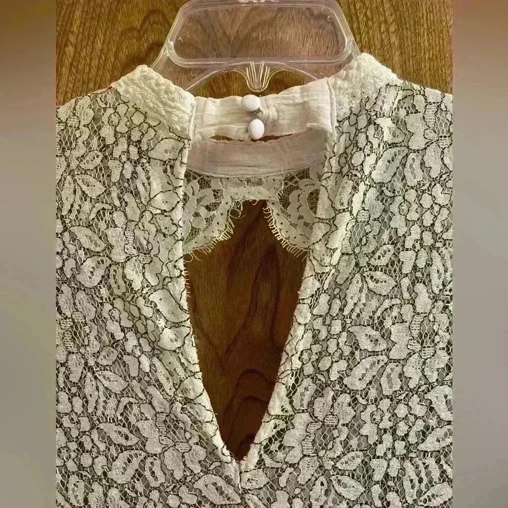 Free People Secret Origins Pieced Lace Choker Neck Tunic Dress White Size S - Picture 13 of 15